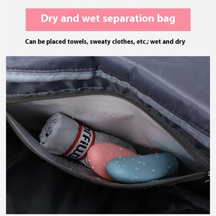 Foldable Large Capacity Travel Duffle Bag Carry-On Gym Weekender Bag with Shoe Compartment - Grey+Pink - 6