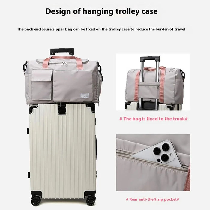 Foldable Large Capacity Travel Duffle Bag Carry-On Gym Weekender Bag with Shoe Compartment - Grey+Pink - 7