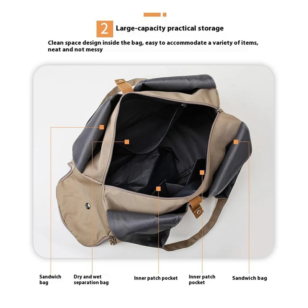 BED-647 Wet and Dry Separation Fitness Yoga Bag Oxford Cloth Travel Tote Bag - Khaki - 2