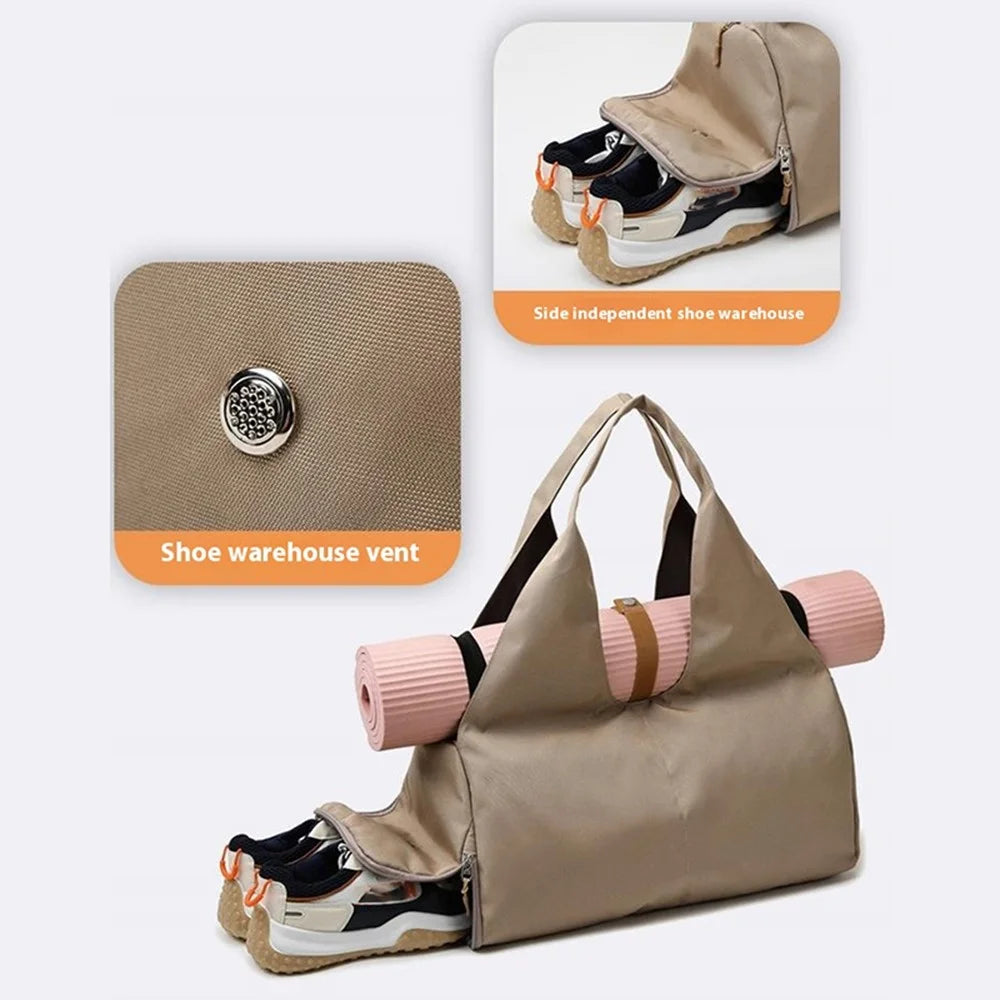 BED-647 Wet and Dry Separation Fitness Yoga Bag Oxford Cloth Travel Tote Bag - Khaki - 6