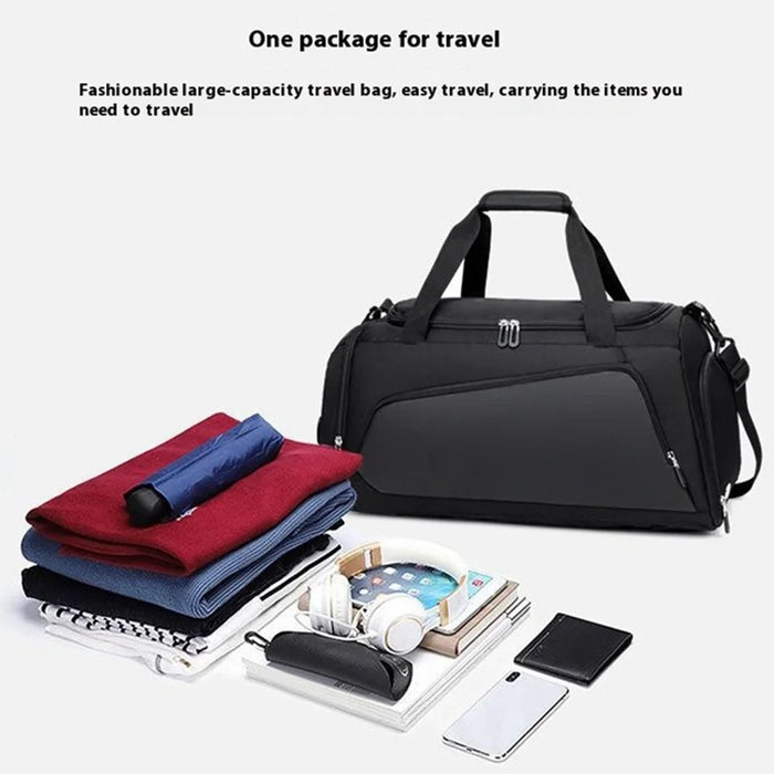 TL001 Oxford Cloth Gym Bag Travel Duffle Bag with Shoe Compartment, Wet Pocket - Black - 3