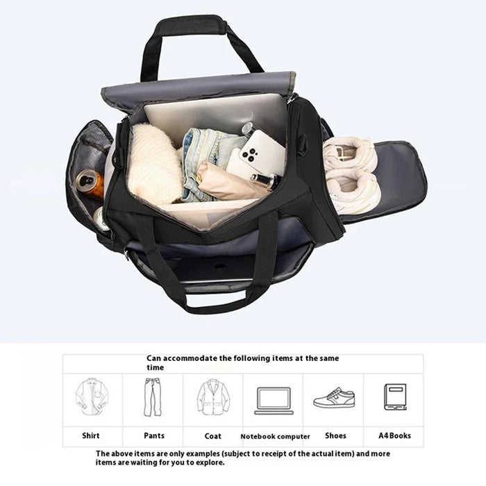 TL001 Oxford Cloth Gym Bag Travel Duffle Bag with Shoe Compartment, Wet Pocket - Black - 4