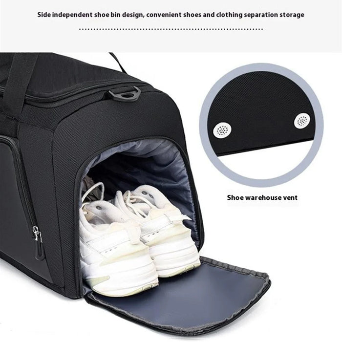 TL001 Oxford Cloth Gym Bag Travel Duffle Bag with Shoe Compartment, Wet Pocket - Black - 5