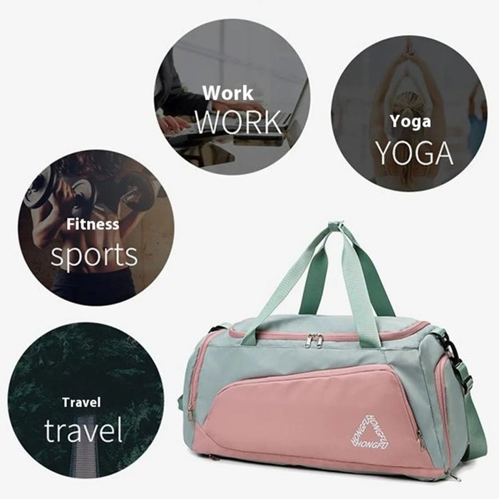 BED-958 Large Capacity Oxford Cloth Fitness Backpack Tote Crossbody Bag Travel Luggage Bag - Green+Pink - 2