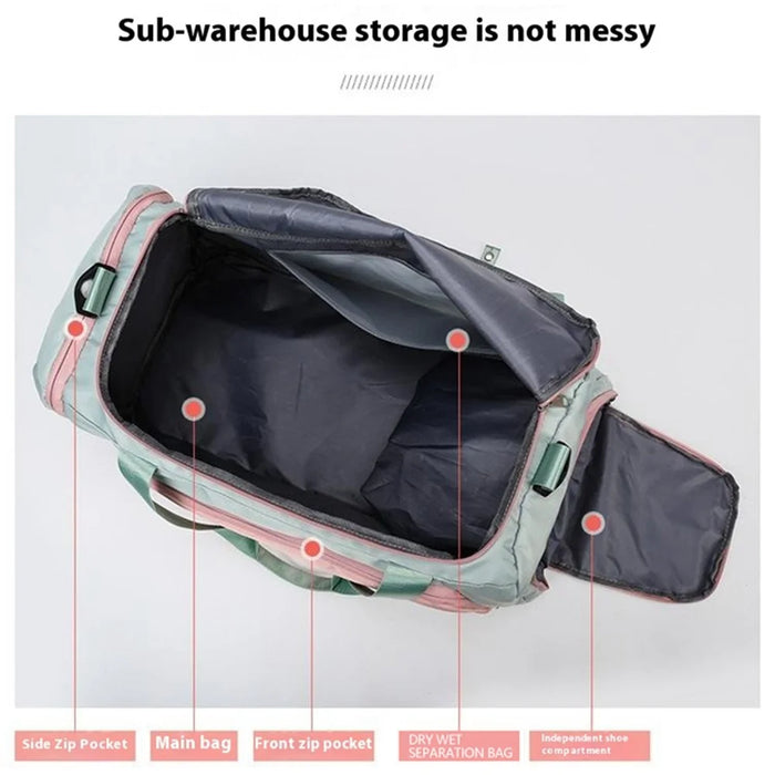 BED-958 Large Capacity Oxford Cloth Fitness Backpack Tote Crossbody Bag Travel Luggage Bag - Green+Pink - 4