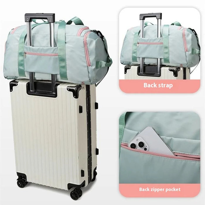 BED-958 Large Capacity Oxford Cloth Fitness Backpack Tote Crossbody Bag Travel Luggage Bag - Green+Pink - 7