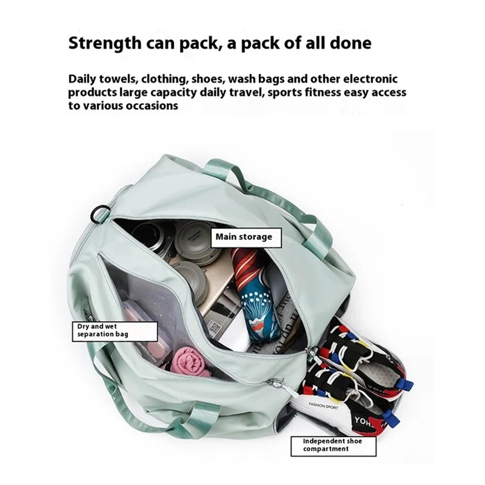 BED-318 Oxford Cloth Sports Handbag Wet and Dry Separation Pocket Gym Bag Duffle Bag, Size: L - Green - 2