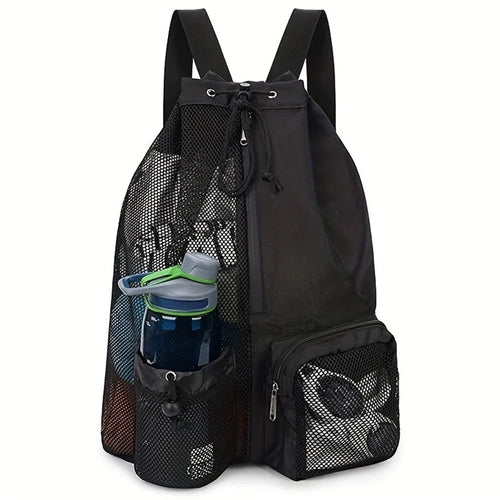 HALIN A4011 Outdoor Travel Swimming Climbing Dual Shoulder Bag Drawstring Mesh Design Backpack - Black - 1