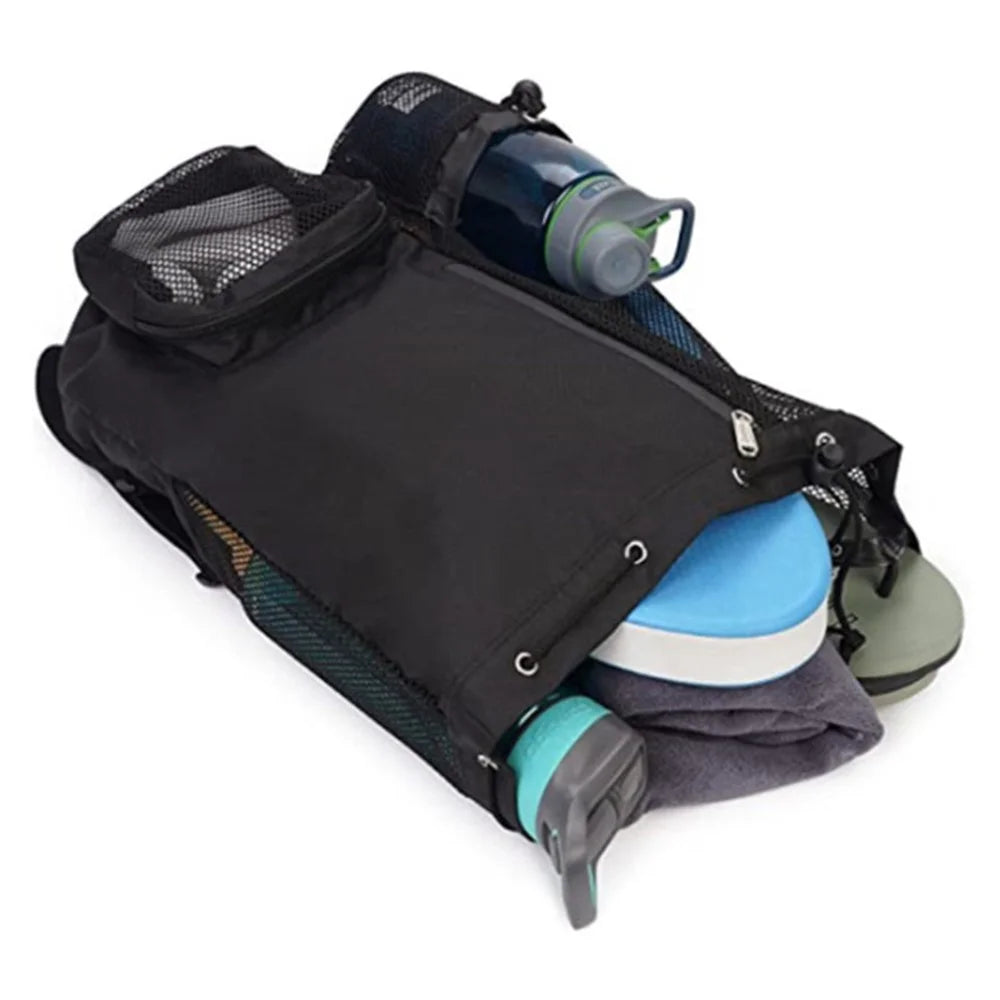 HALIN A4011 Outdoor Travel Swimming Climbing Dual Shoulder Bag Drawstring Mesh Design Backpack - Black - 2