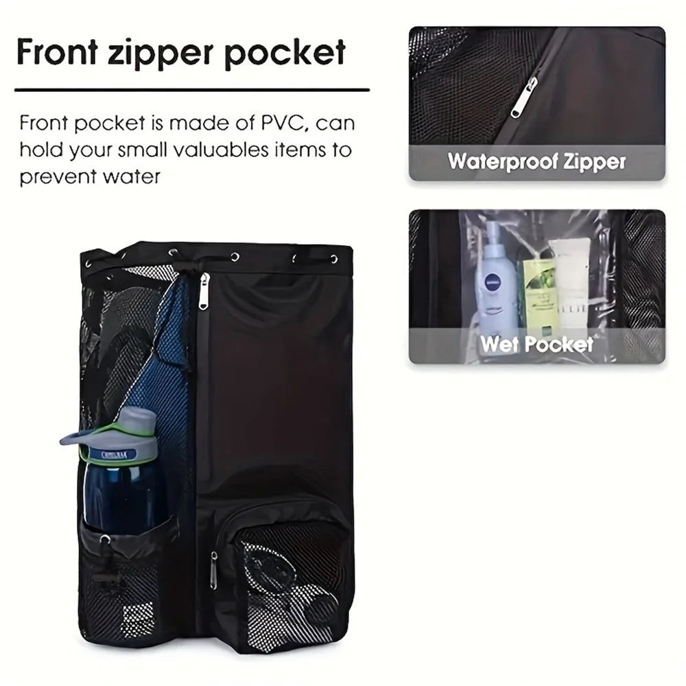 HALIN A4011 Outdoor Travel Swimming Climbing Dual Shoulder Bag Drawstring Mesh Design Backpack - Black - 3