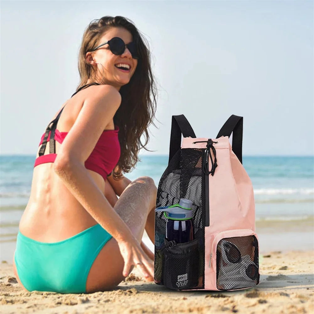 HALIN A4011 Outdoor Travel Swimming Climbing Dual Shoulder Bag Drawstring Mesh Design Backpack - Black - 7