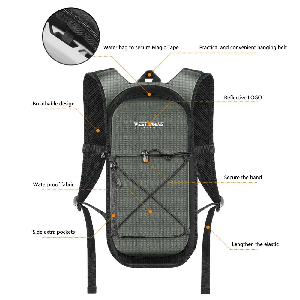 WEST BIKING YP0707378 Hiking Hydration Backpack Water Bag Carrier for Cycling, Mountaineering - Grey - 5