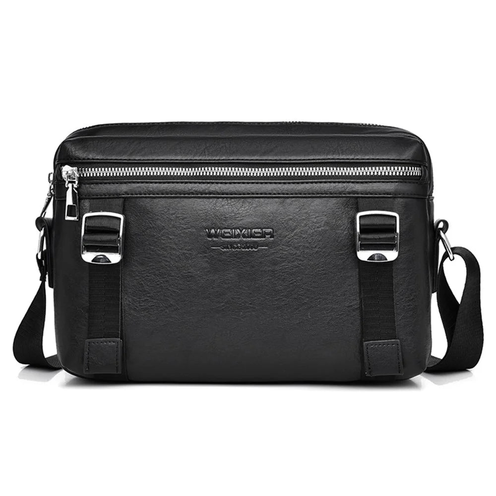 WEIXIER D524 Men All-Match Messenger Bag Waterproof PU Leather Crossbody Bag - Black - 1