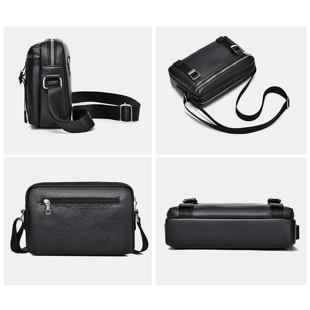 WEIXIER D524 Men All-Match Messenger Bag Waterproof PU Leather Crossbody Bag - Black - 7