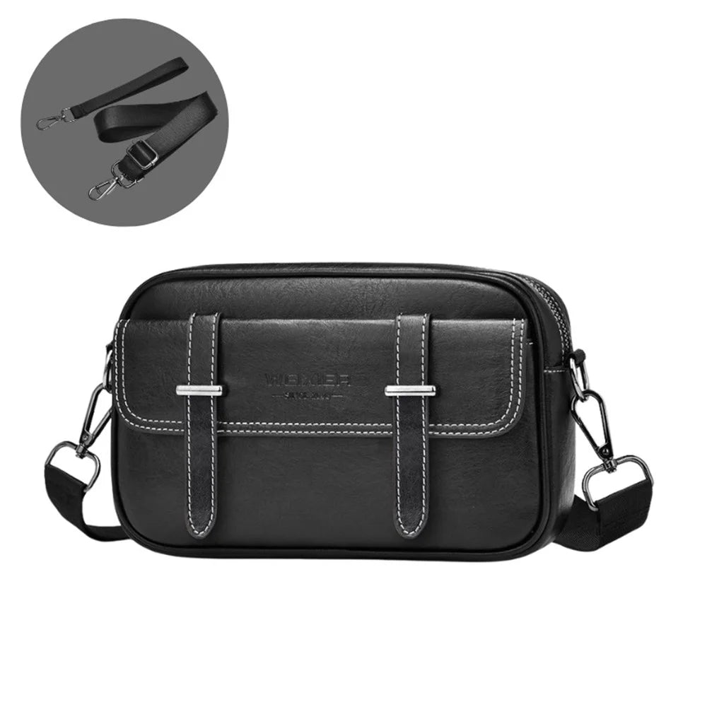 WEIXIER D408 Men Square Messenger Bag PU Leather Mini Crossbody Bag with Wrist Strap - Black - 1