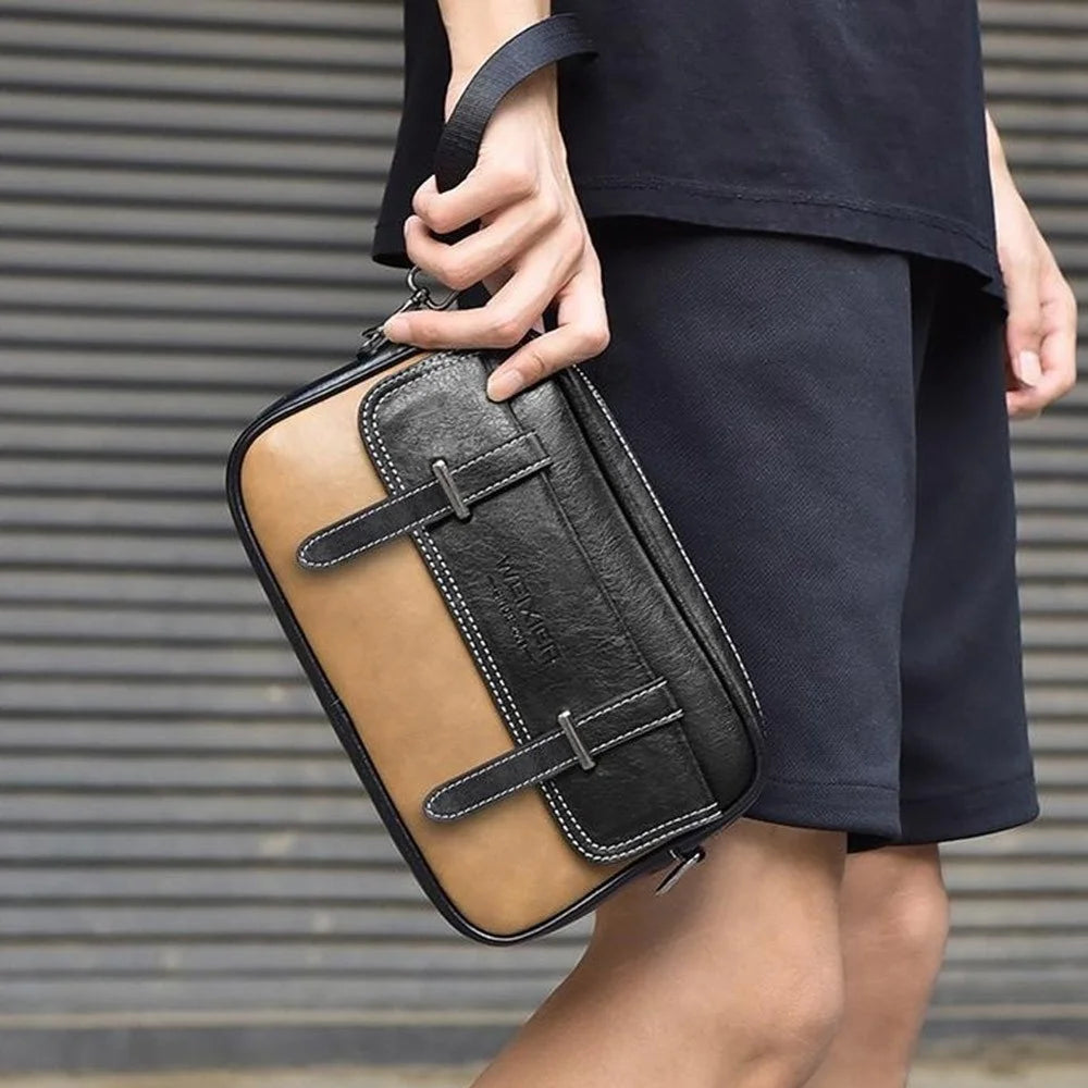 WEIXIER D408 Men Square Messenger Bag PU Leather Mini Crossbody Bag with Wrist Strap - Black - 3