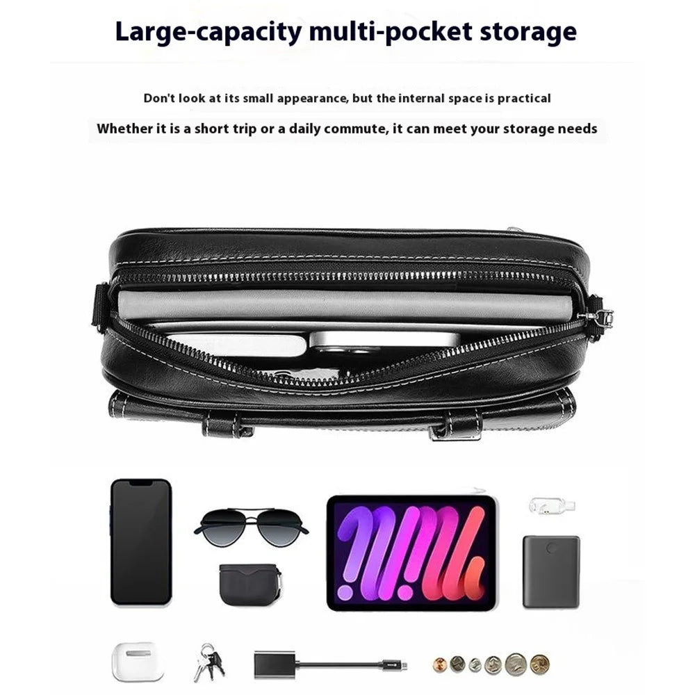 WEIXIER D408 Men Square Messenger Bag PU Leather Mini Crossbody Bag with Wrist Strap - Black - 5