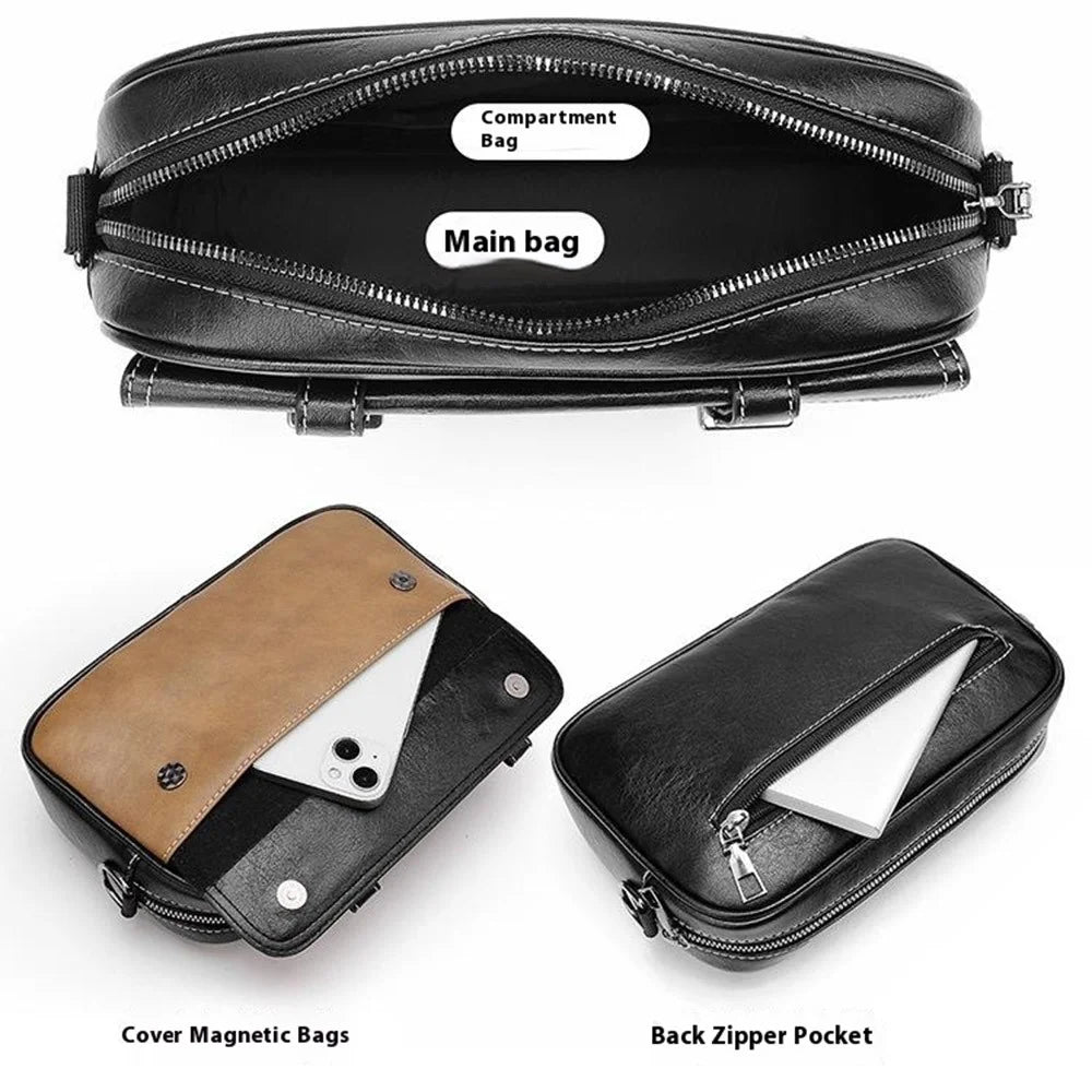 WEIXIER D408 Men Square Messenger Bag PU Leather Mini Crossbody Bag with Wrist Strap - Black - 6