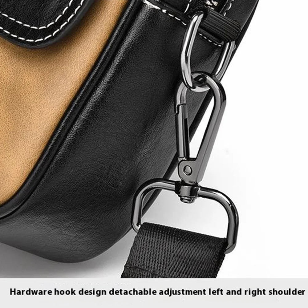 WEIXIER D408 Men Square Messenger Bag PU Leather Mini Crossbody Bag with Wrist Strap - Black - 7