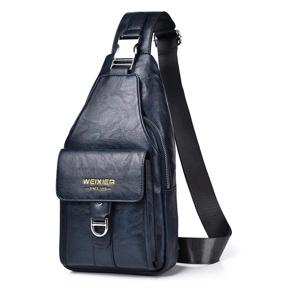 WEIXIER X329 Stylish Men Chest Bag Water Repellent Single Shoulder Crossbody Bag - Dark Blue - 1