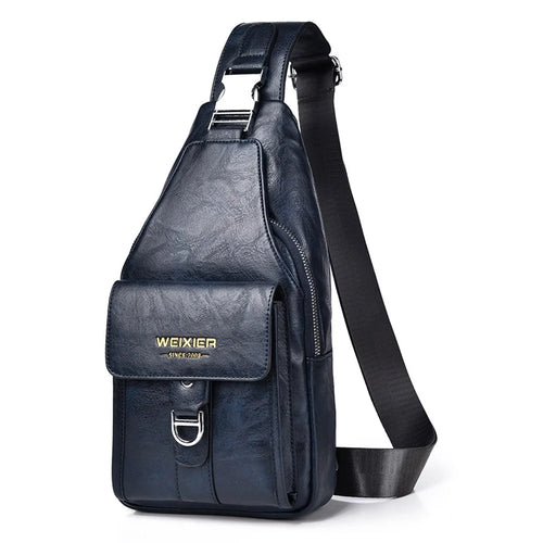 WEIXIER X329 Stylish Men Chest Bag Water Repellent Single Shoulder Crossbody Bag - Dark Blue - 1