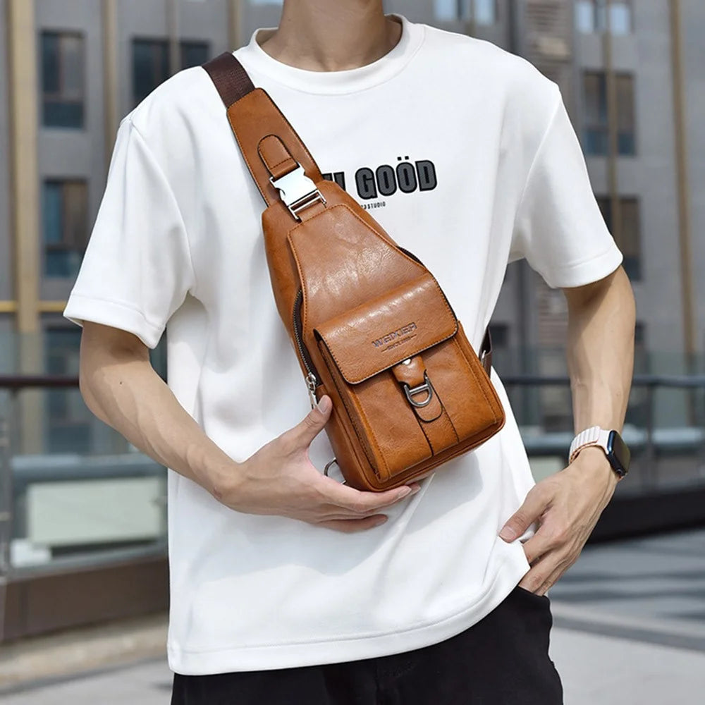 WEIXIER X329 Stylish Men Chest Bag Water Repellent Single Shoulder Crossbody Bag - Dark Blue - 5