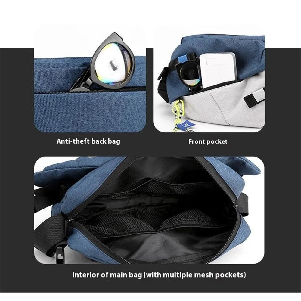 WEPOWER 1811 Stylish Men Large Capacity Messenger Bag Single Shoulder Crossbody Bag, Standard Version - Blue+Grey - 6