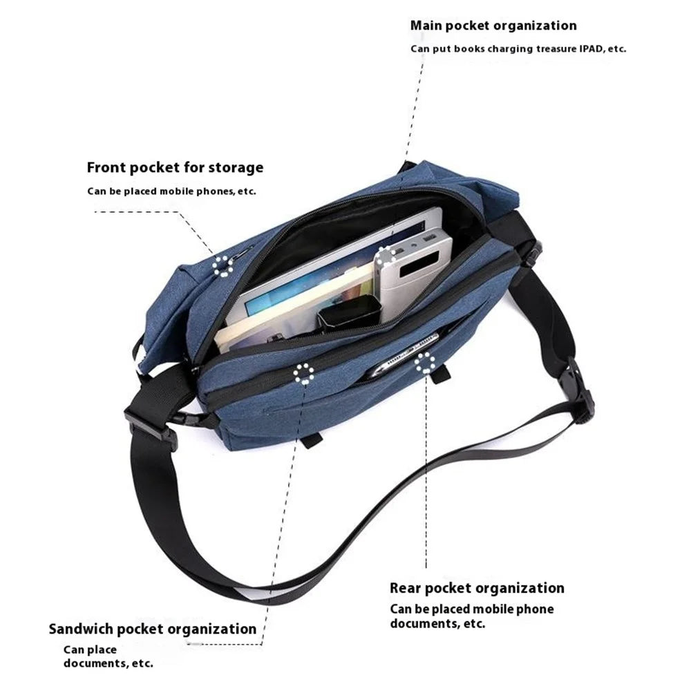 WEPOWER 1812 Stylish Men Large Capacity Messenger Bag Single Shoulder Crossbody Bag, Upgraded Version - Blue+Grey - 2