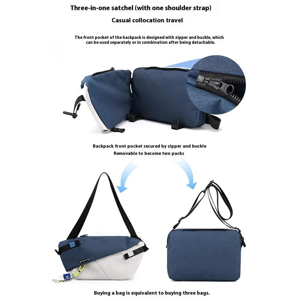 WEPOWER 1812 Stylish Men Large Capacity Messenger Bag Single Shoulder Crossbody Bag, Upgraded Version - Blue+Grey - 3