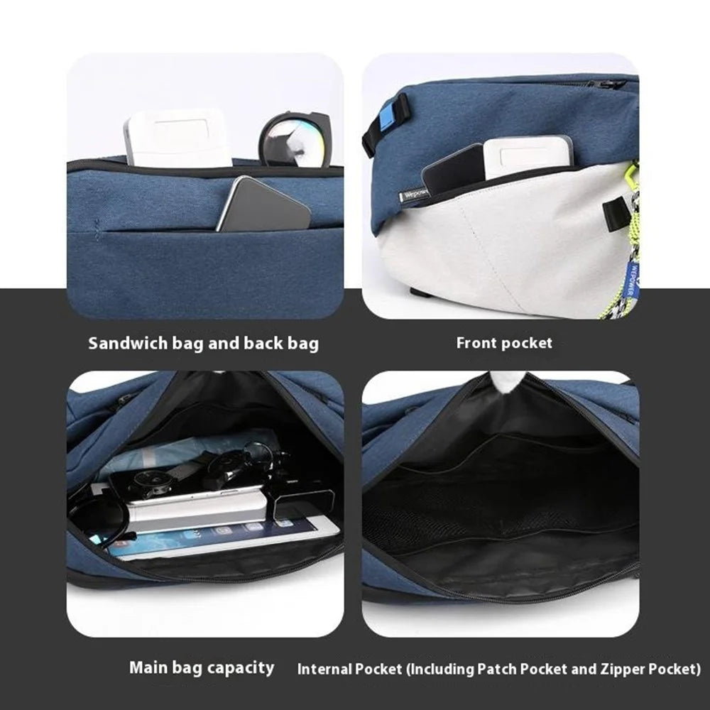 WEPOWER 1812 Stylish Men Large Capacity Messenger Bag Single Shoulder Crossbody Bag, Upgraded Version - Blue+Grey - 4