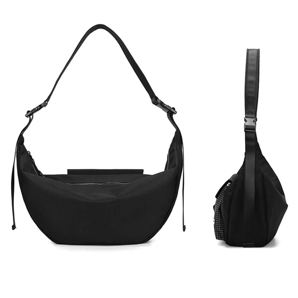 WEPOWER 866# Unisex Dumpling Bag Waterproof Nylon Crescent Crossbody Shoulder Bag - Black - 2