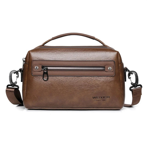 WEIXIER D402 Retro Casual Men Anti-Splash PU Handbag Single Shoulder Crossbody Bag, Standard Version - Brown - 1