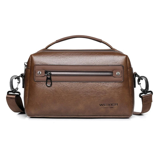 WEIXIER D402 Retro Casual Men Anti-Splash PU Handbag Single Shoulder Crossbody Bag, Standard Version - Brown - 1
