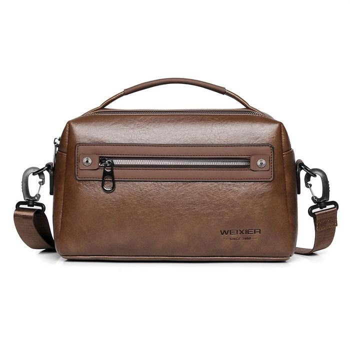 WEIXIER D402 Retro Casual Men Anti-Splash PU Handbag Single Shoulder Crossbody Bag, Standard Version - Brown - 1