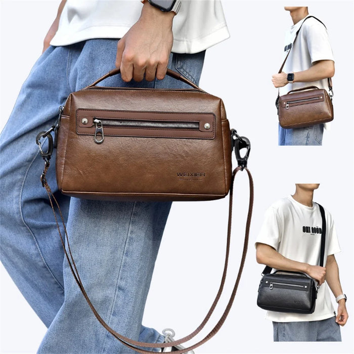 WEIXIER D402 Retro Casual Men Anti-Splash PU Handbag Single Shoulder Crossbody Bag, Standard Version - Brown - 2