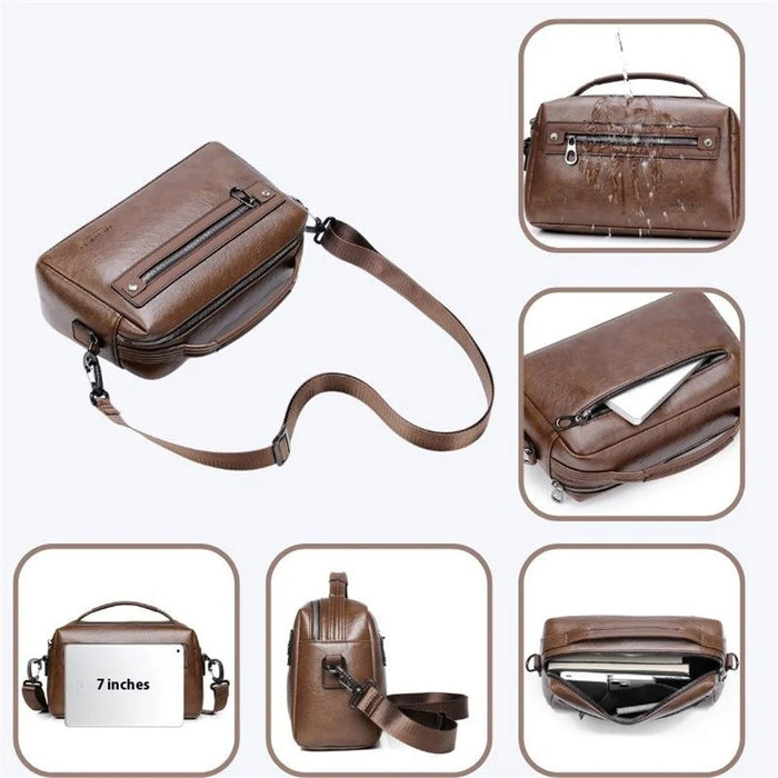 WEIXIER D402 Retro Casual Men Anti-Splash PU Handbag Single Shoulder Crossbody Bag, Standard Version - Brown - 3
