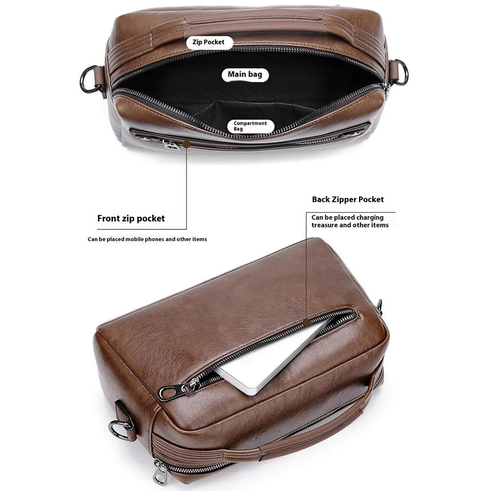 WEIXIER D402 Retro Casual Men Anti-Splash PU Handbag Single Shoulder Crossbody Bag, Standard Version - Brown - 5