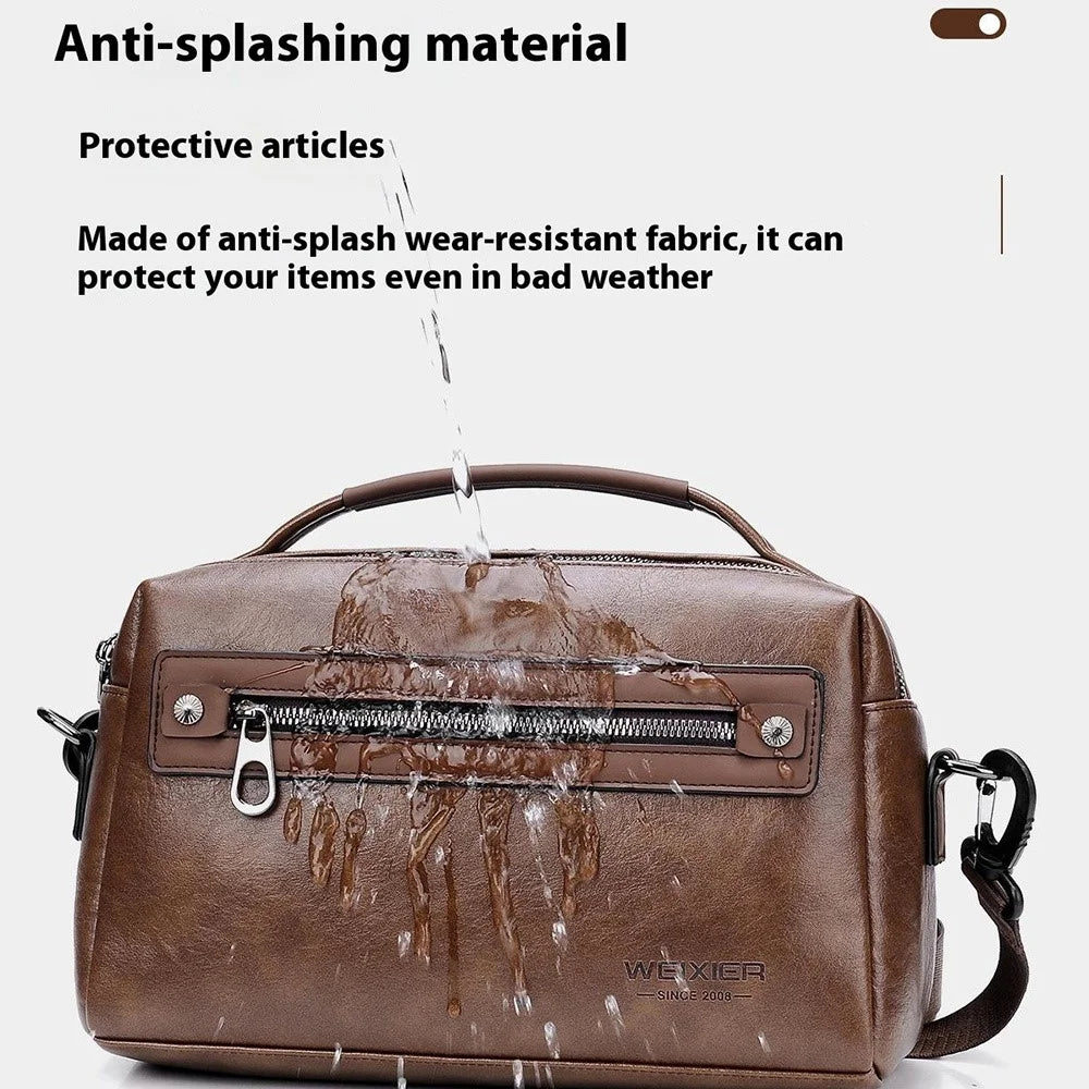 WEIXIER D402 Retro Casual Men Anti-Splash PU Handbag Single Shoulder Crossbody Bag, Standard Version - Brown - 6