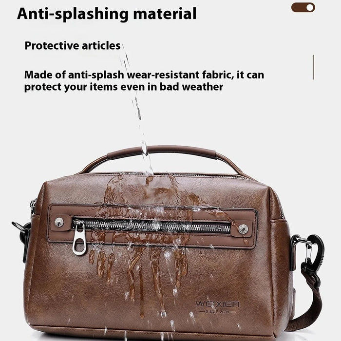 WEIXIER D402 Retro Casual Men Anti-Splash PU Handbag Single Shoulder Crossbody Bag, Standard Version - Brown - 6