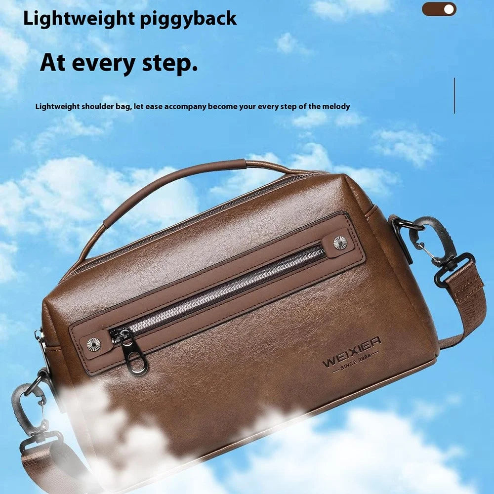 WEIXIER D402 Retro Casual Men Anti-Splash PU Handbag Single Shoulder Crossbody Bag, Standard Version - Brown - 7