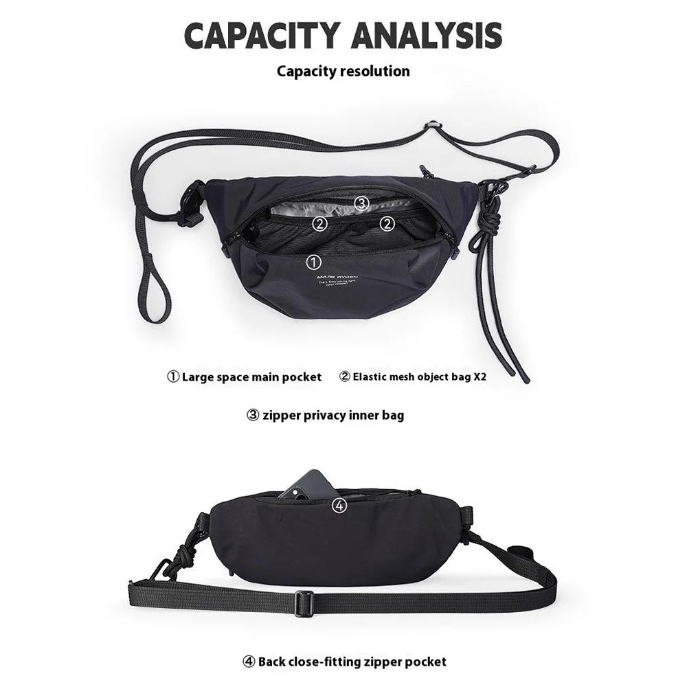 MARK RYDEN MR520 Crossbody Bag Waterproof Oxford Fabric Men Chest Bag for Daily / Travel - Black - 5