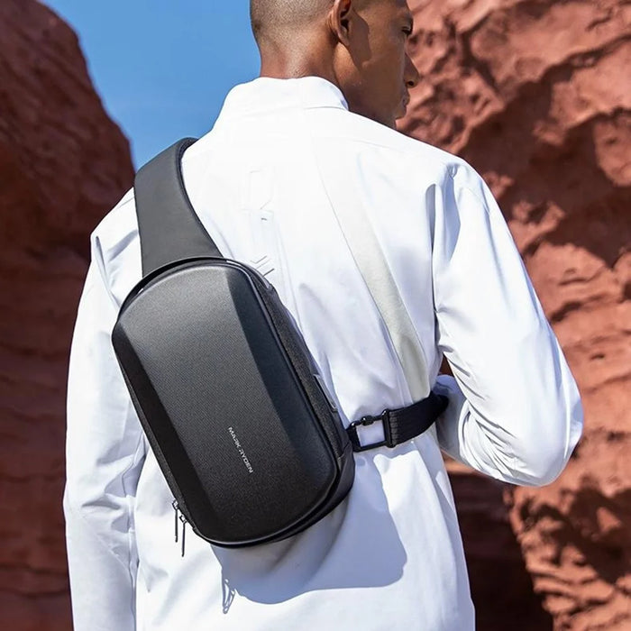 MARK RYDEN MR3991 Men's Chest Bag Hard Shell Crossbody Shoulder Bag with USB Charging Port - Black - 3