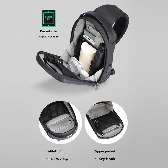 MARK RYDEN MR3991 Men's Chest Bag Hard Shell Crossbody Shoulder Bag with USB Charging Port - Black - 4