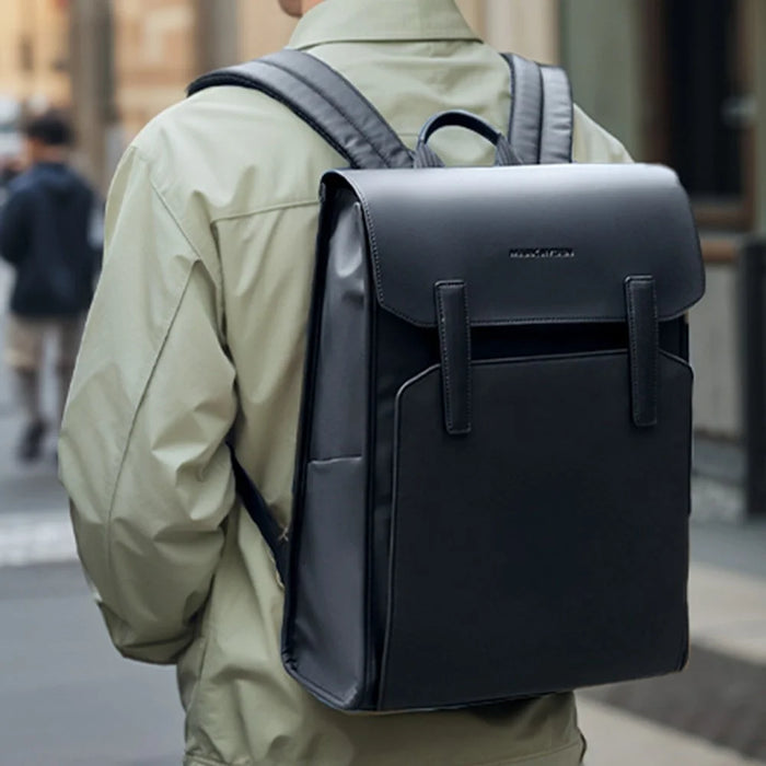 MARK RYDEN MR6602 Men Travel Backpack Leather + Oxford Cloth Large Capacity Laptop Storage Daypack - 7