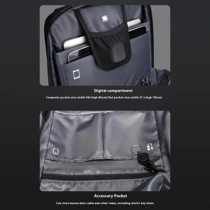 MARK RYDEN MR-7612 Hard Shell Men Backpack ABS+Oxford Cloth Laptop Storage Daypack - Black - 6