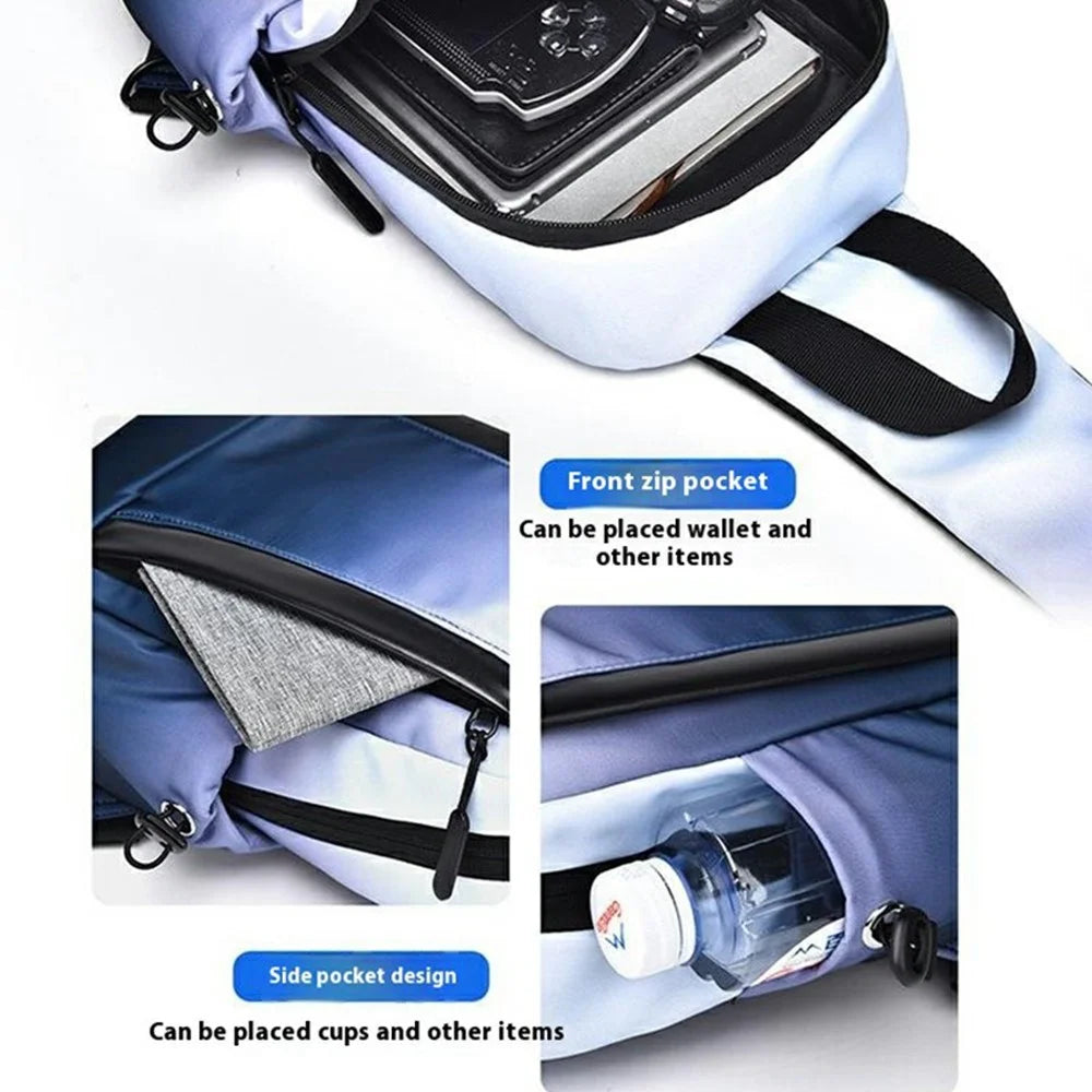 YS607 Fashion Gradient Color Men Chest Pack Waterproof Oxford Fabric Mini Crossbody Bag - Dark Blue - 3