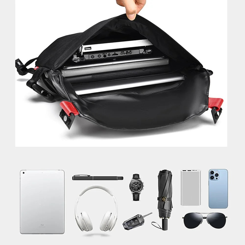 YS9015 Motorcycle Riding Messenger Bag Casual Men Magnetic Closure Waterproof Crossbody Bag - Black - 6