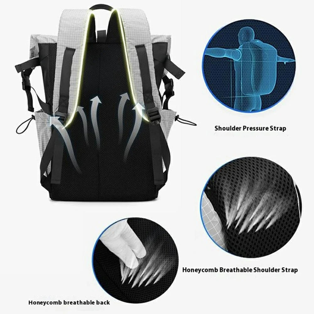 WEPOWER 6631 36-55L Roll Top Backpack Waterproof Nylon Travel Shoulder Bag for Men Women - Grey - 3