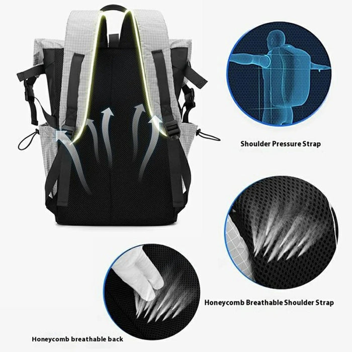 WEPOWER 6631 36-55L Roll Top Backpack Waterproof Nylon Travel Shoulder Bag for Men Women - Grey - 3