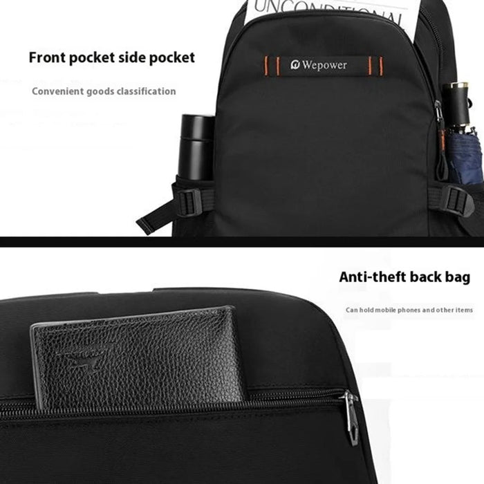 WEPOWER 8107 Men Travel Commute Laptop Backpack Nylon Large Capacity Student Casual Daypack - Black - 4